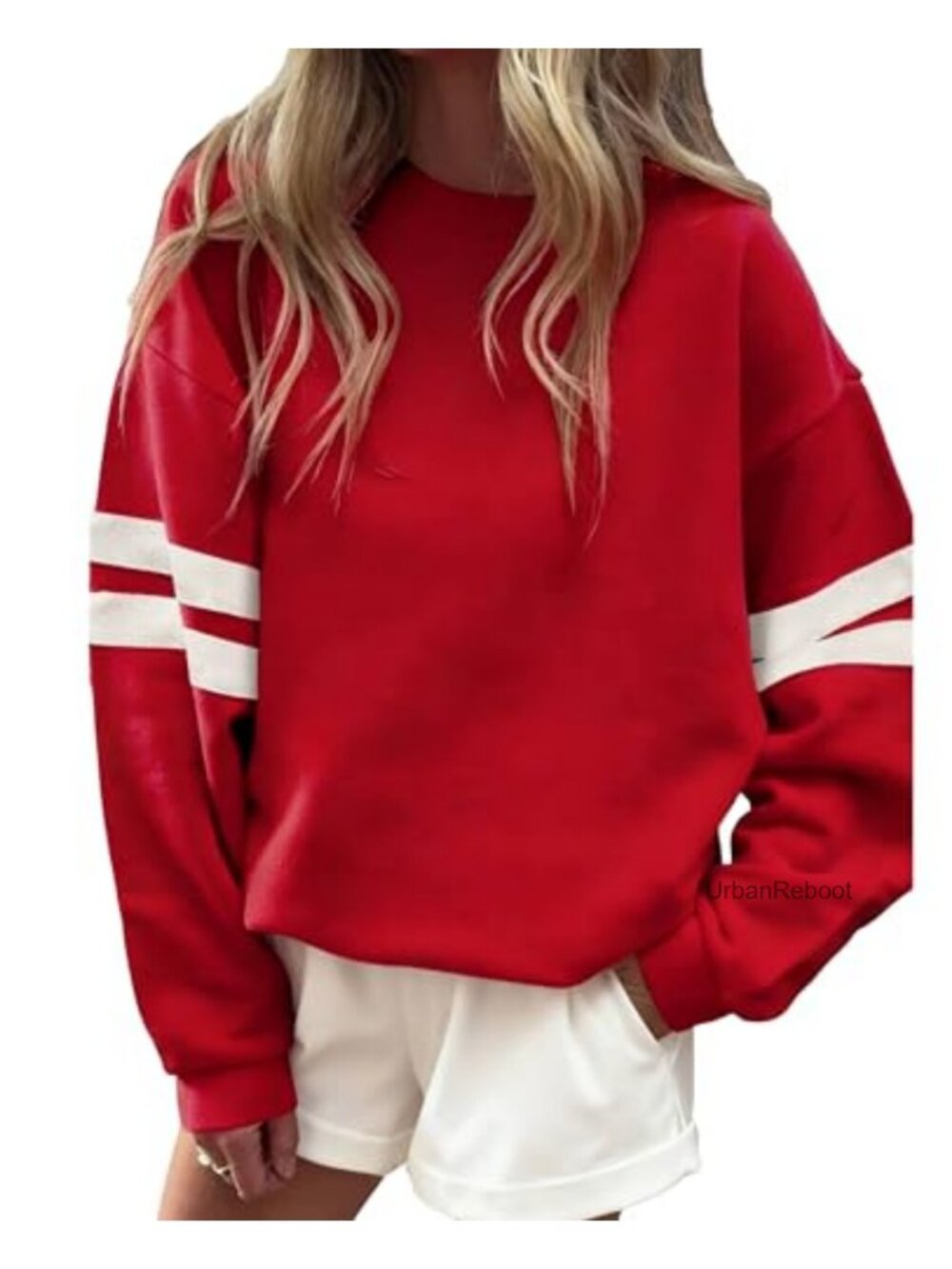 Polyester Cotton Varsity Striped Drop Shoulder Sweatshirt Crewneck Pullover